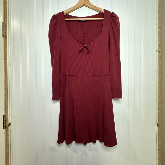 Reformation Annabella Ribbed Knit Long Sleeve Mini Dress Tie Front Size  Large - Picture 3 of 12